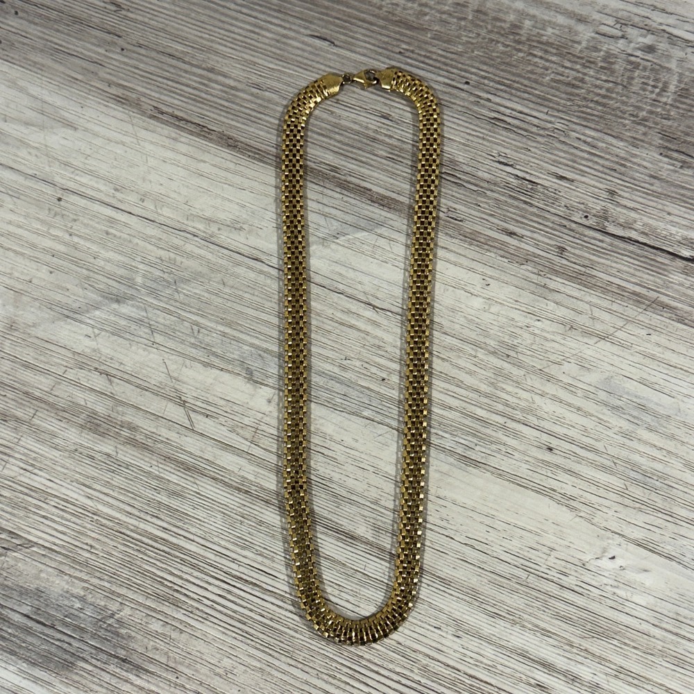 925 LIRM Italy Signed Gold Vermeil Mesh Necklace Chain Vintage Retro Jewelry 20g